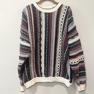 Cotton‎ Traders Sweater Mens XL Blue Red 3D Knit Textured Biggie 90s Vintage